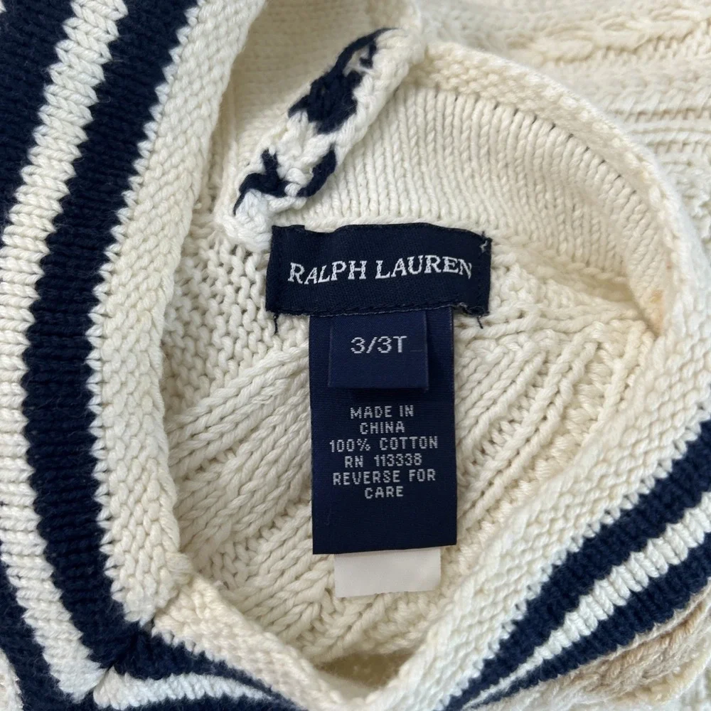 Ralph Lauren Cable‎ Knit Poncho Cape 3T Cricket Tennis Pony Logo Preppy